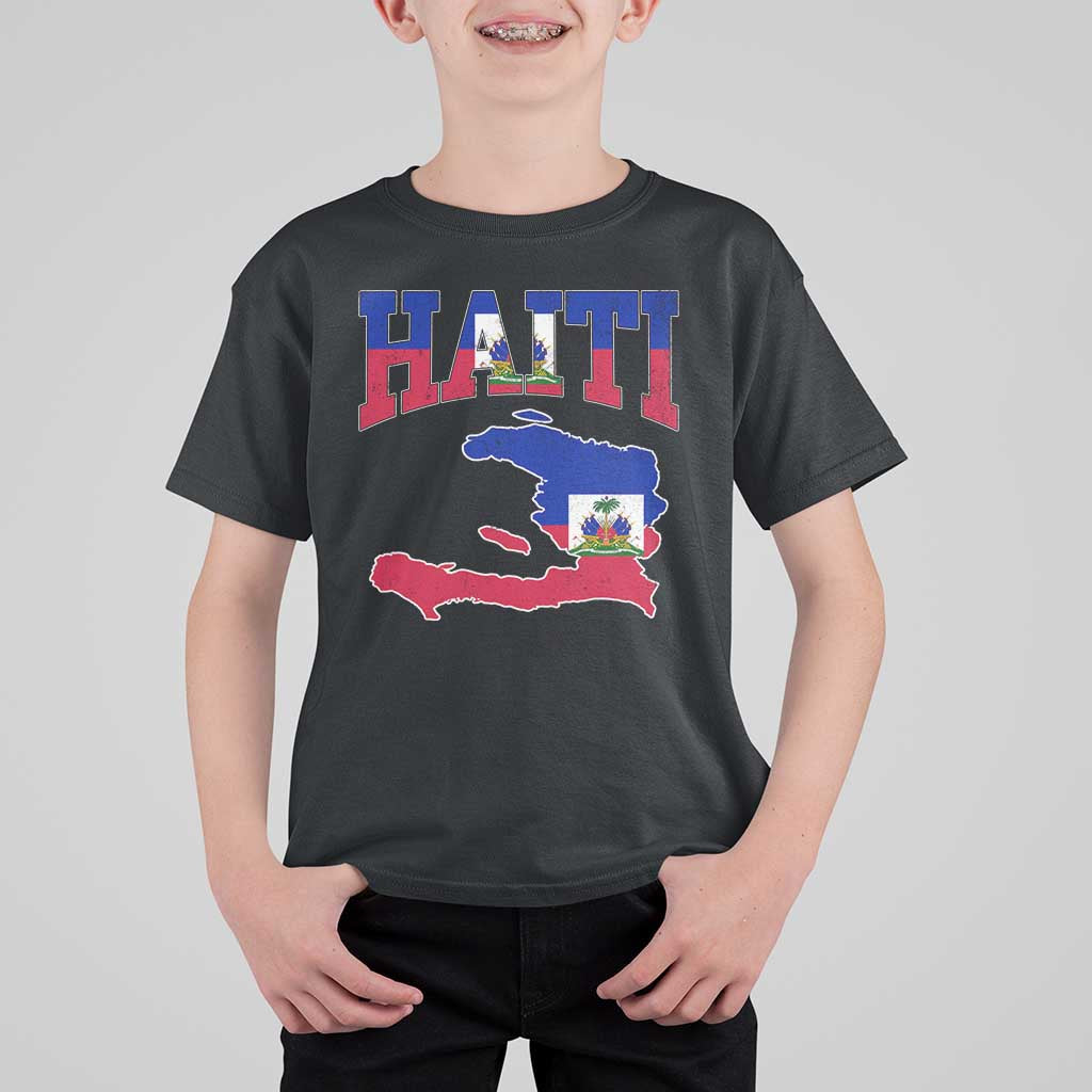 Haiti Pride T Shirt For Kid Retro Vintage Haitian Flag Map Pride Graphic