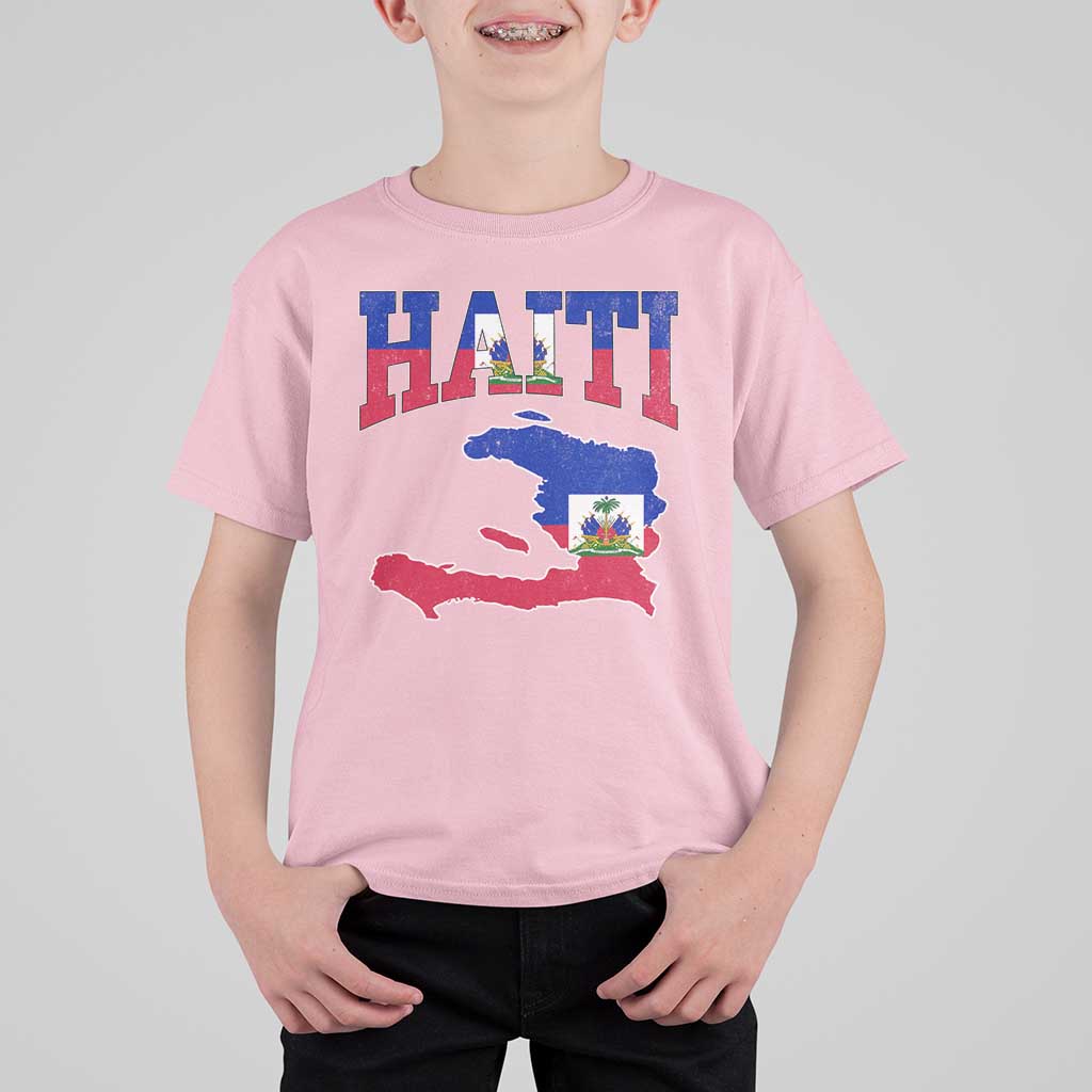Haiti Pride T Shirt For Kid Retro Vintage Haitian Flag Map Pride Graphic