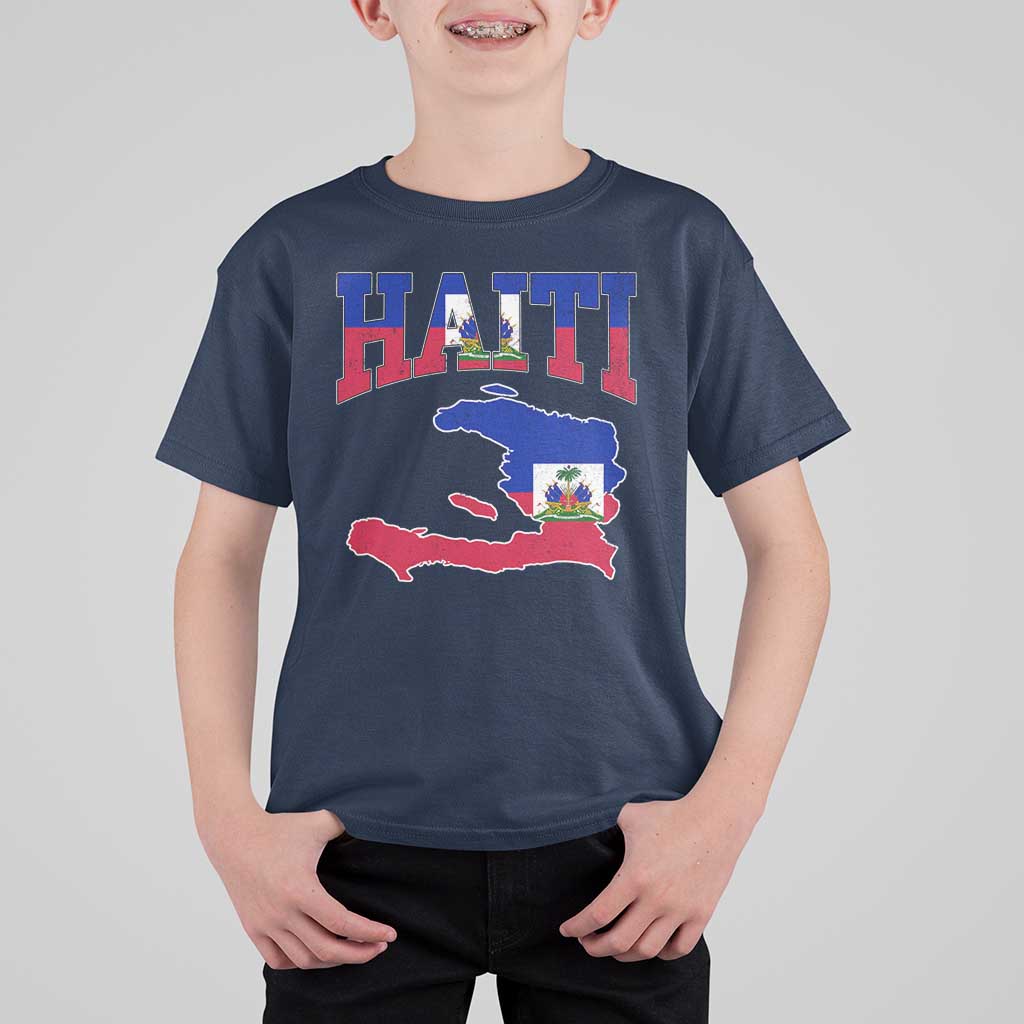 Haiti Pride T Shirt For Kid Retro Vintage Haitian Flag Map Pride Graphic