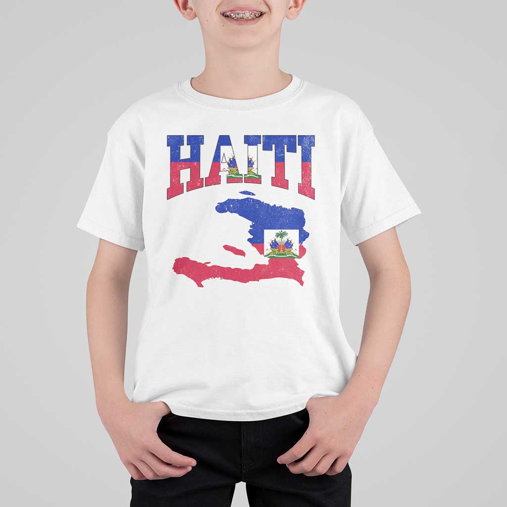 Haiti Pride T Shirt For Kid Retro Vintage Haitian Flag Map Pride Graphic