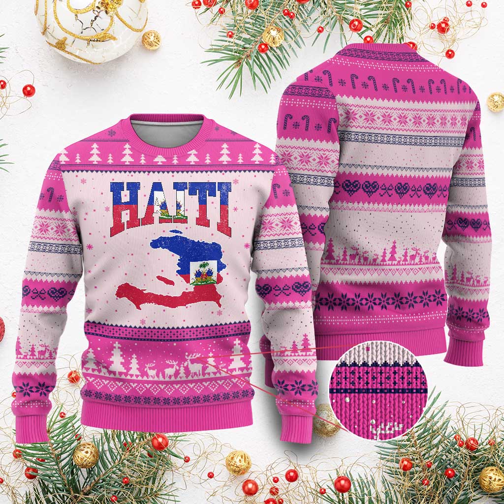Haiti Pride Ugly Christmas Sweater Retro Vintage Haitian Flag Map Pride Graphic
