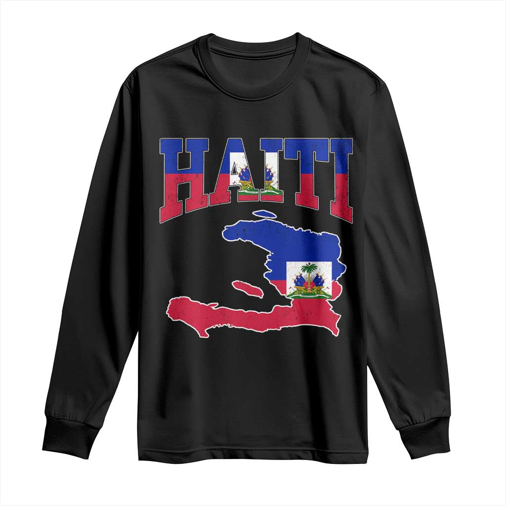 Haiti Pride Long Sleeve Shirt Retro Vintage Haitian Flag Map Pride Graphic