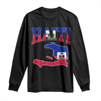 Haiti Pride Long Sleeve Shirt Retro Vintage Haitian Flag Map Pride Graphic