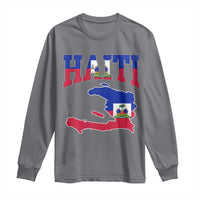 Haiti Pride Long Sleeve Shirt Retro Vintage Haitian Flag Map Pride Graphic