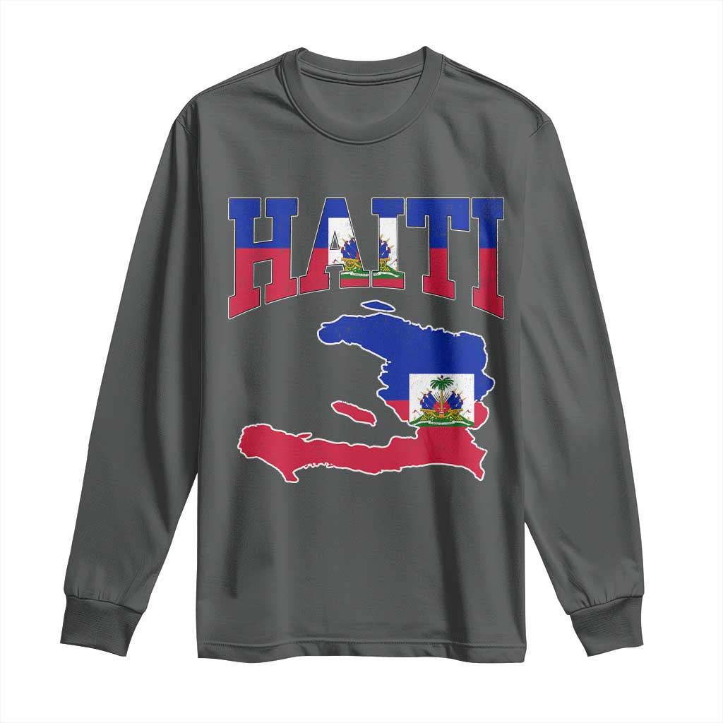 Haiti Pride Long Sleeve Shirt Retro Vintage Haitian Flag Map Pride Graphic