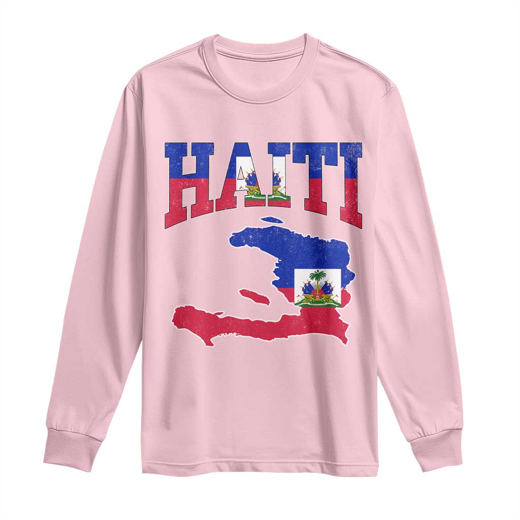 Haiti Pride Long Sleeve Shirt Retro Vintage Haitian Flag Map Pride Graphic