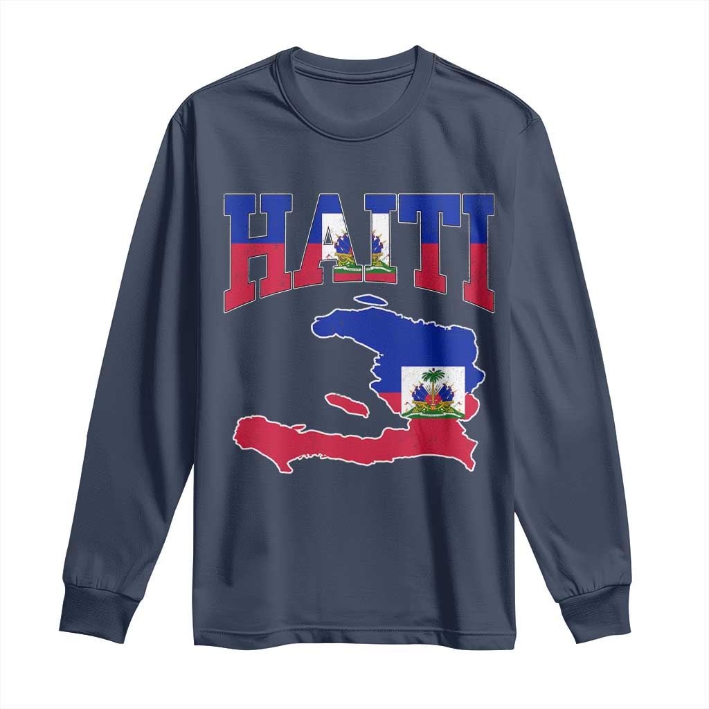 Haiti Pride Long Sleeve Shirt Retro Vintage Haitian Flag Map Pride Graphic