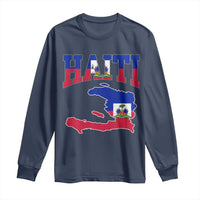 Haiti Pride Long Sleeve Shirt Retro Vintage Haitian Flag Map Pride Graphic