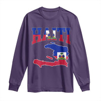 Haiti Pride Long Sleeve Shirt Retro Vintage Haitian Flag Map Pride Graphic