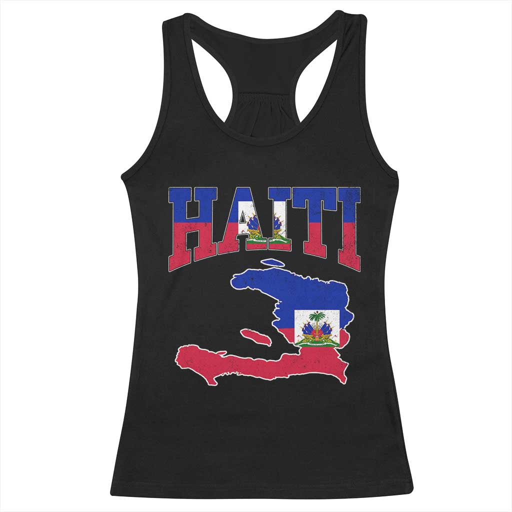 Haiti Pride Racerback Tank Top Retro Vintage Haitian Flag Map Pride Graphic