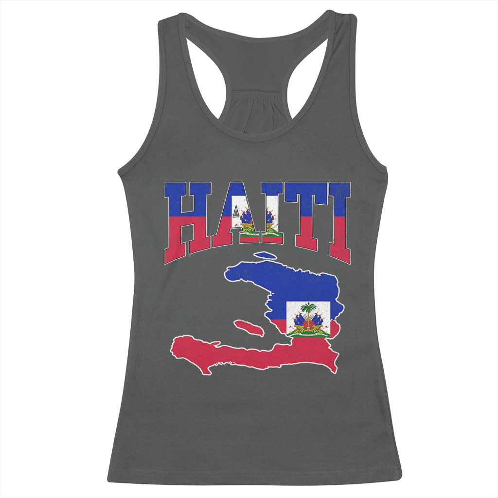 Haiti Pride Racerback Tank Top Retro Vintage Haitian Flag Map Pride Graphic