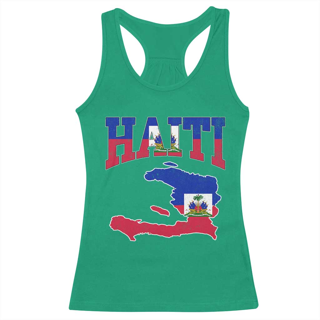 Haiti Pride Racerback Tank Top Retro Vintage Haitian Flag Map Pride Graphic