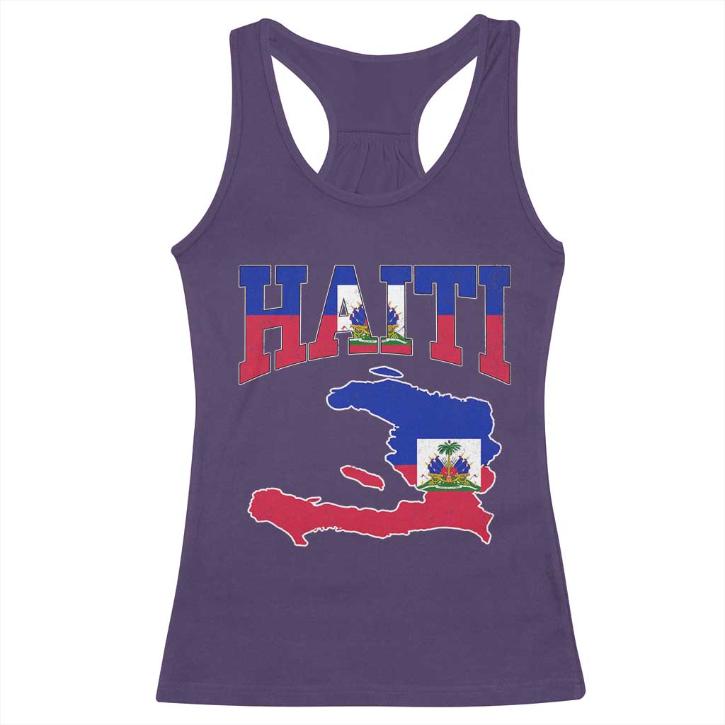 Haiti Pride Racerback Tank Top Retro Vintage Haitian Flag Map Pride Graphic