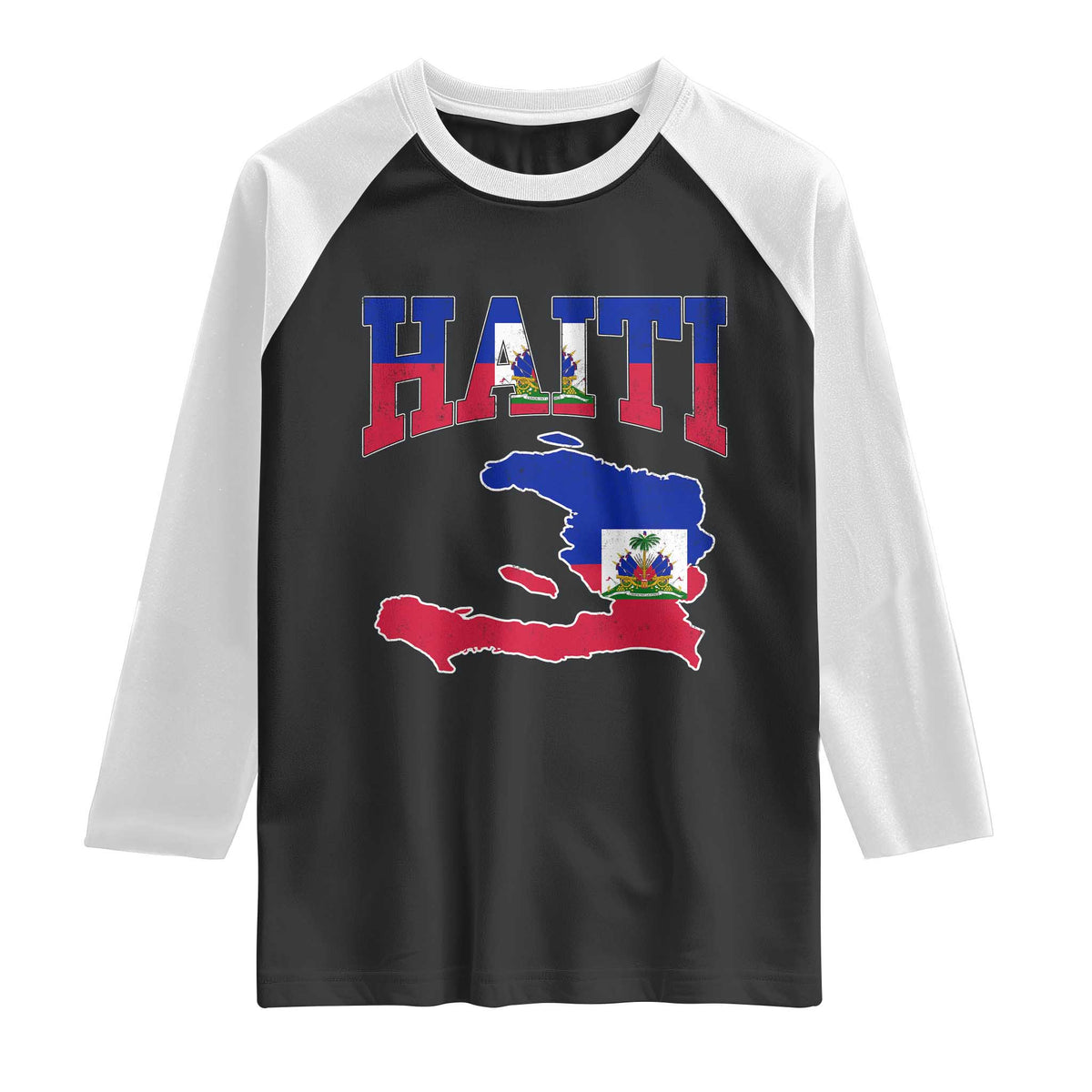 Haiti Pride Raglan Shirt Retro Vintage Haitian Flag Map Pride Graphic