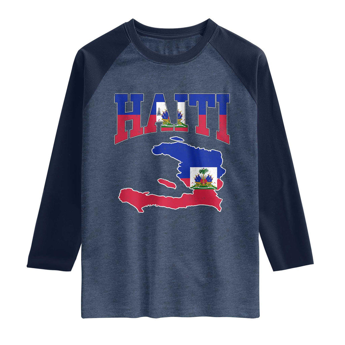 Haiti Pride Raglan Shirt Retro Vintage Haitian Flag Map Pride Graphic
