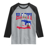Haiti Pride Raglan Shirt Retro Vintage Haitian Flag Map Pride Graphic