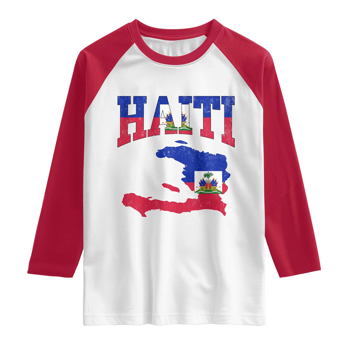 Haiti Pride Raglan Shirt Retro Vintage Haitian Flag Map Pride Graphic