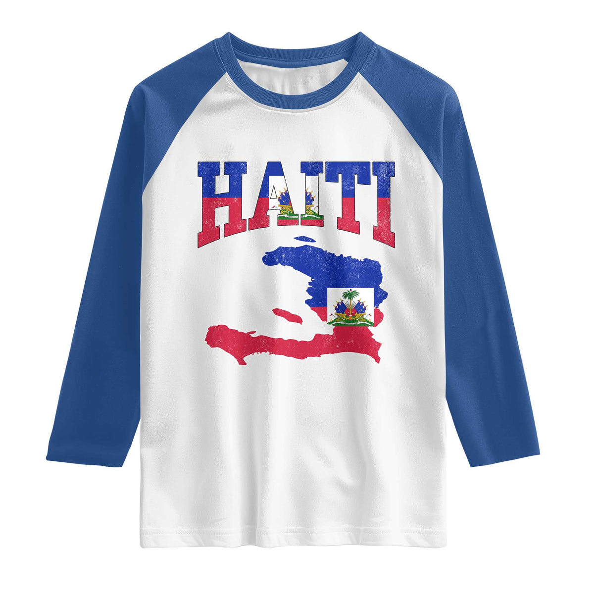 Haiti Pride Raglan Shirt Retro Vintage Haitian Flag Map Pride Graphic
