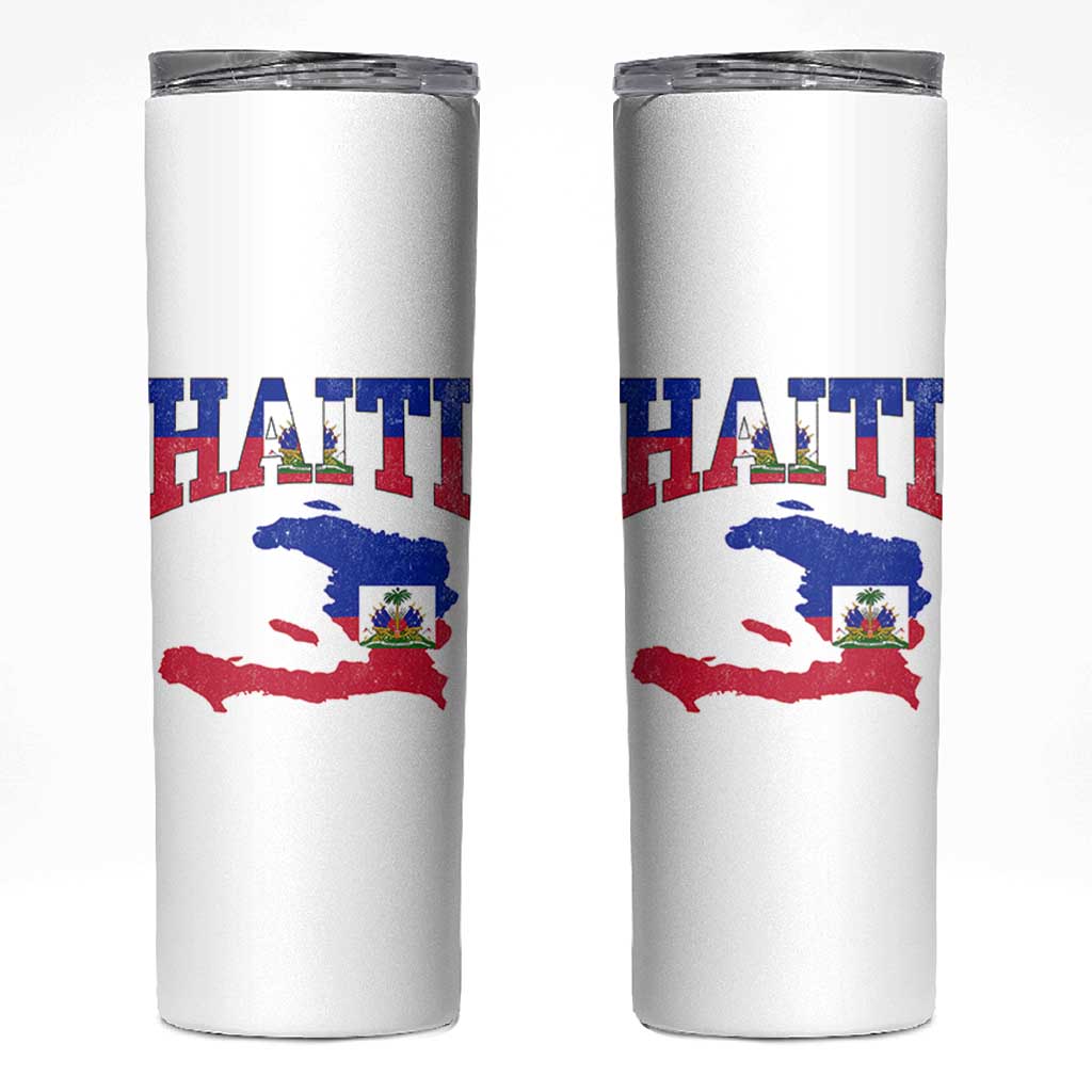 Haiti Pride Skinny Tumbler Retro Vintage Haitian Flag Map Pride Graphic