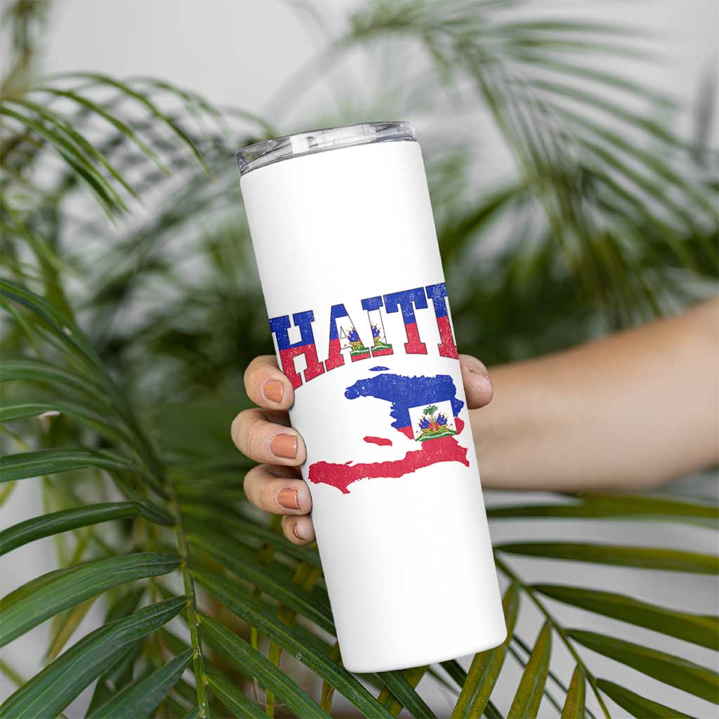 Haiti Pride Skinny Tumbler Retro Vintage Haitian Flag Map Pride Graphic