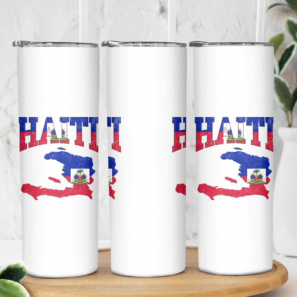 Haiti Pride Skinny Tumbler Retro Vintage Haitian Flag Map Pride Graphic