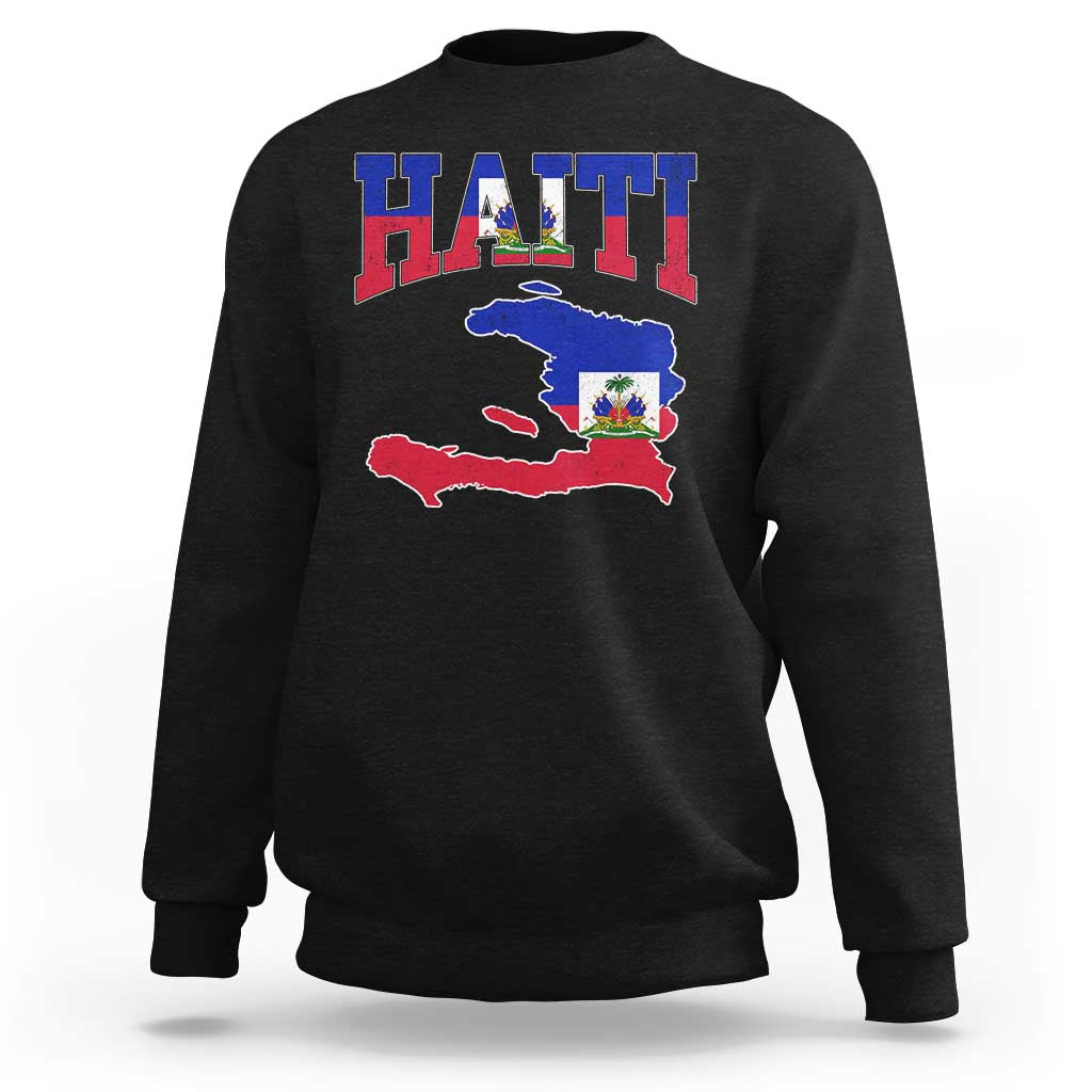 Haiti Pride Sweatshirt Retro Vintage Haitian Flag Map Pride Graphic