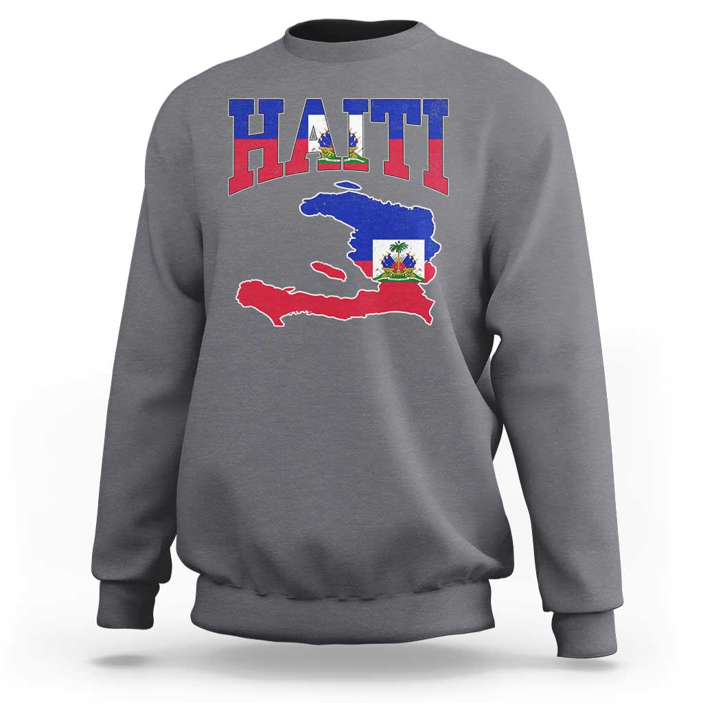 Haiti Pride Sweatshirt Retro Vintage Haitian Flag Map Pride Graphic