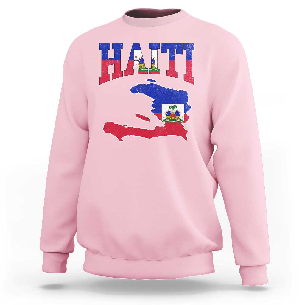 Haiti Pride Sweatshirt Retro Vintage Haitian Flag Map Pride Graphic