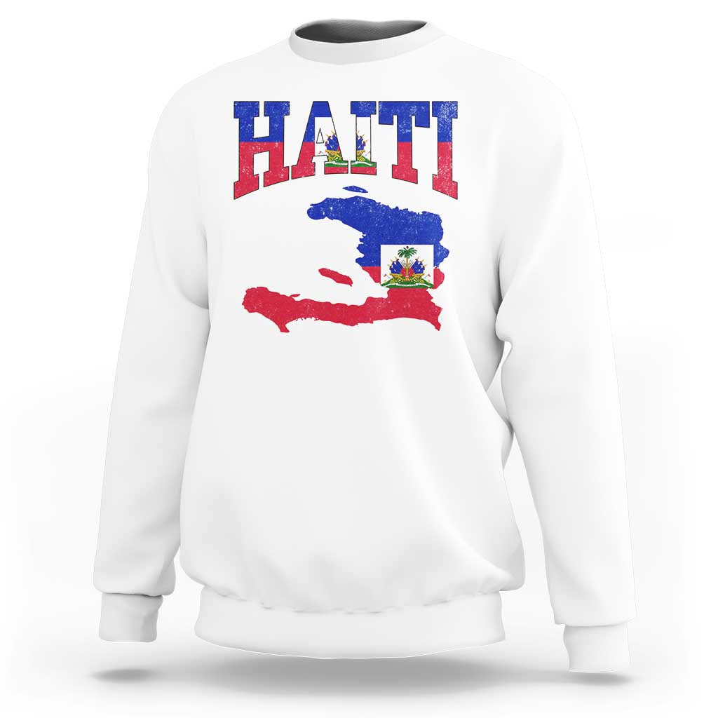 Haiti Pride Sweatshirt Retro Vintage Haitian Flag Map Pride Graphic