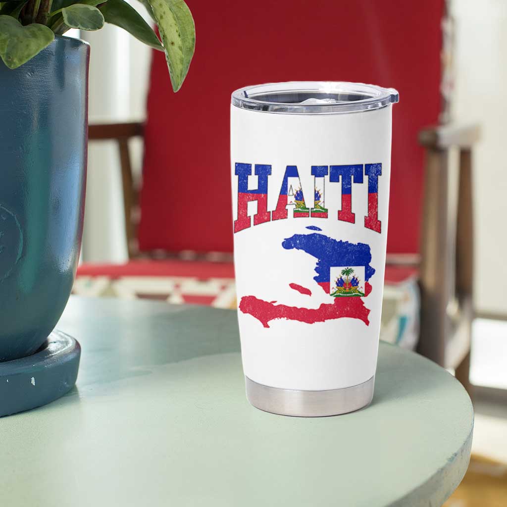 Haiti Pride Tumbler Cup Retro Vintage Haitian Flag Map Pride Graphic