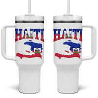 Haiti Pride Tumbler With Handle Retro Vintage Haitian Flag Map Pride Graphic