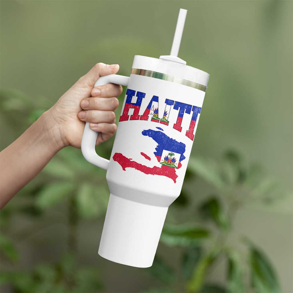 Haiti Pride Tumbler With Handle Retro Vintage Haitian Flag Map Pride Graphic