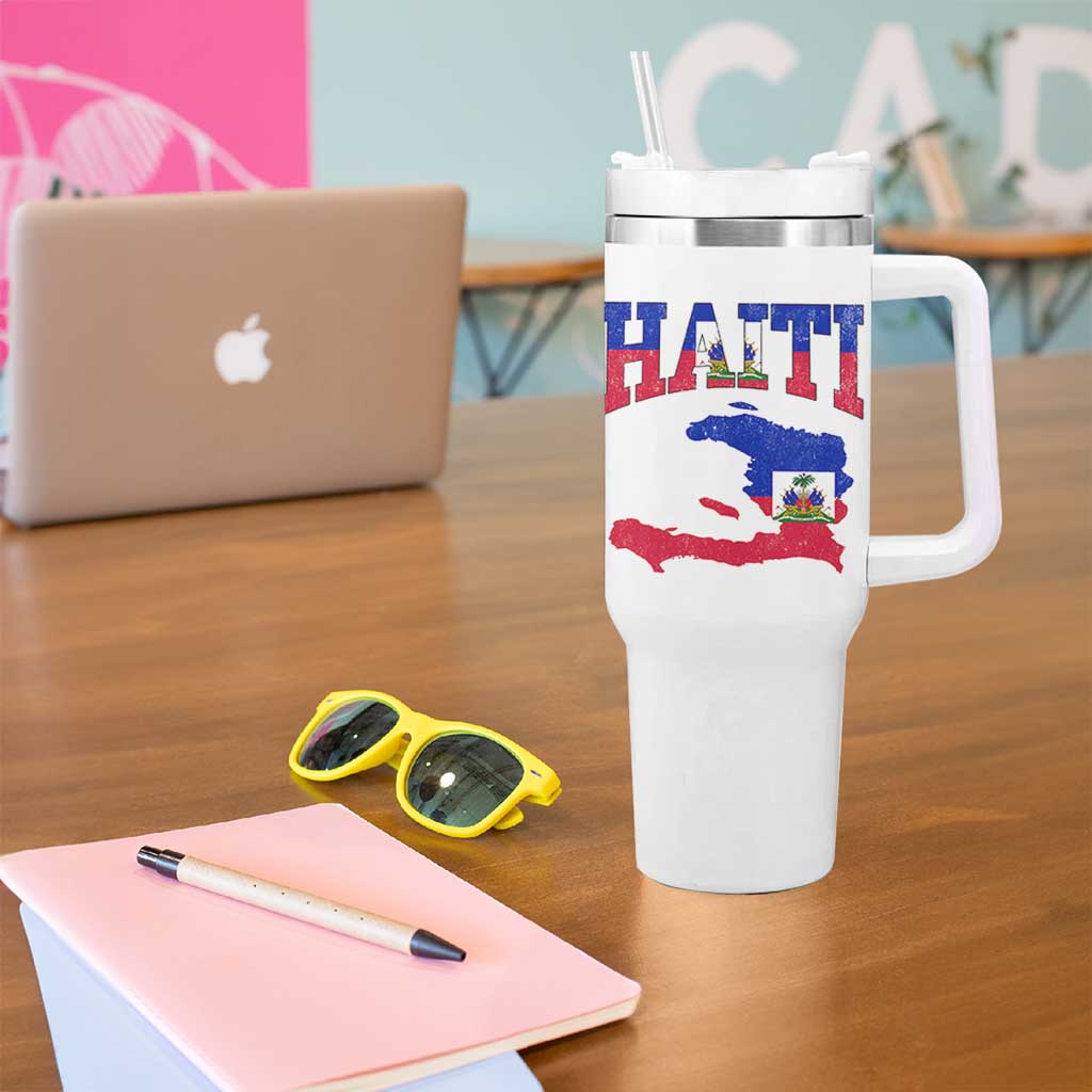 Haiti Pride Tumbler With Handle Retro Vintage Haitian Flag Map Pride Graphic