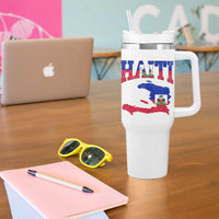 Haiti Pride Tumbler With Handle Retro Vintage Haitian Flag Map Pride Graphic