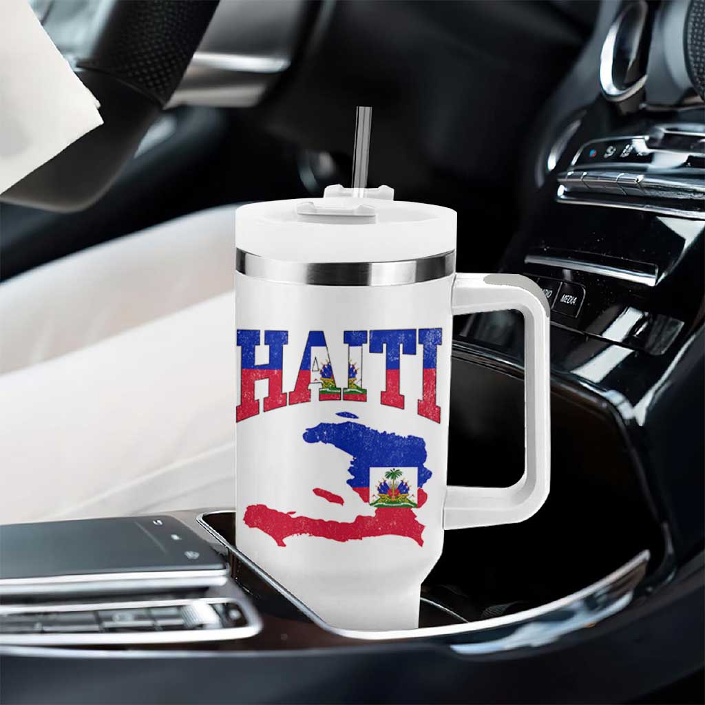 Haiti Pride Tumbler With Handle Retro Vintage Haitian Flag Map Pride Graphic