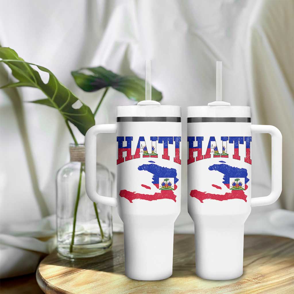 Haiti Pride Tumbler With Handle Retro Vintage Haitian Flag Map Pride Graphic