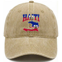 Haiti Pride Washed Cotton Baseball Cap Retro Vintage Haitian Flag Map Pride Graphic
