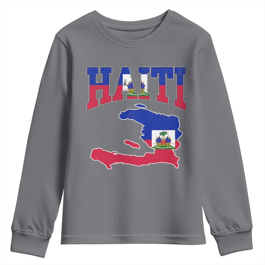 Haiti Pride Youth Sweatshirt Retro Vintage Haitian Flag Map Pride Graphic