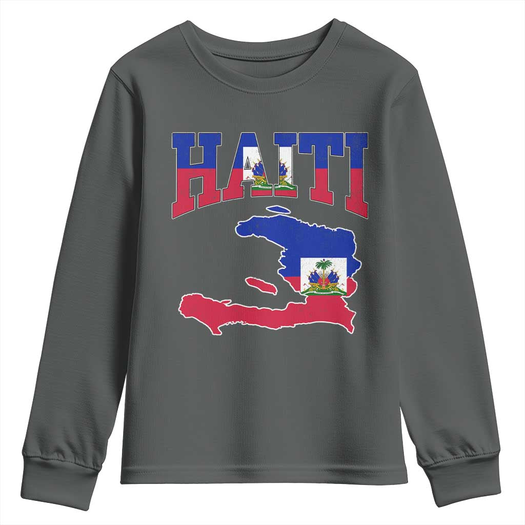 Haiti Pride Youth Sweatshirt Retro Vintage Haitian Flag Map Pride Graphic