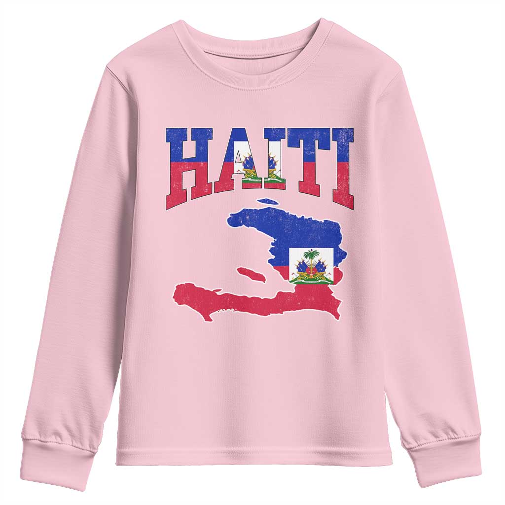 Haiti Pride Youth Sweatshirt Retro Vintage Haitian Flag Map Pride Graphic