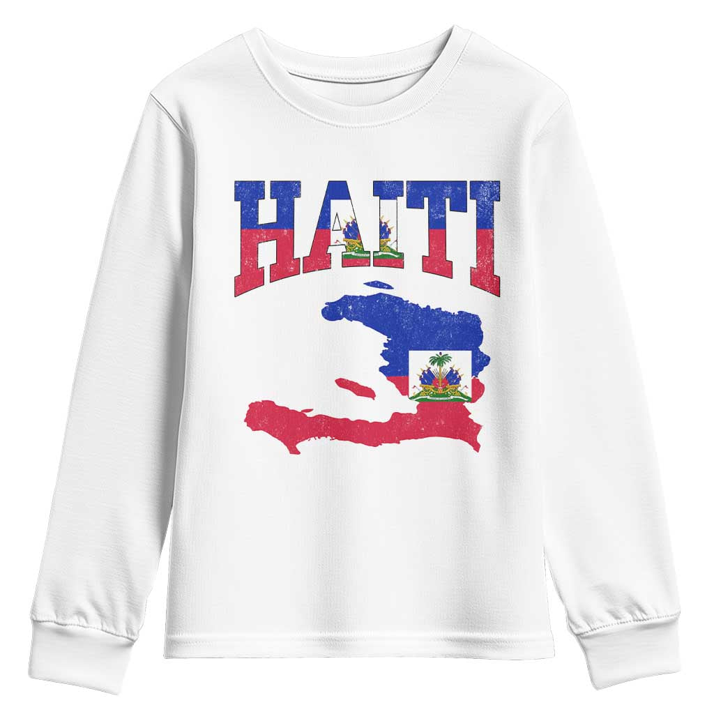 Haiti Pride Youth Sweatshirt Retro Vintage Haitian Flag Map Pride Graphic