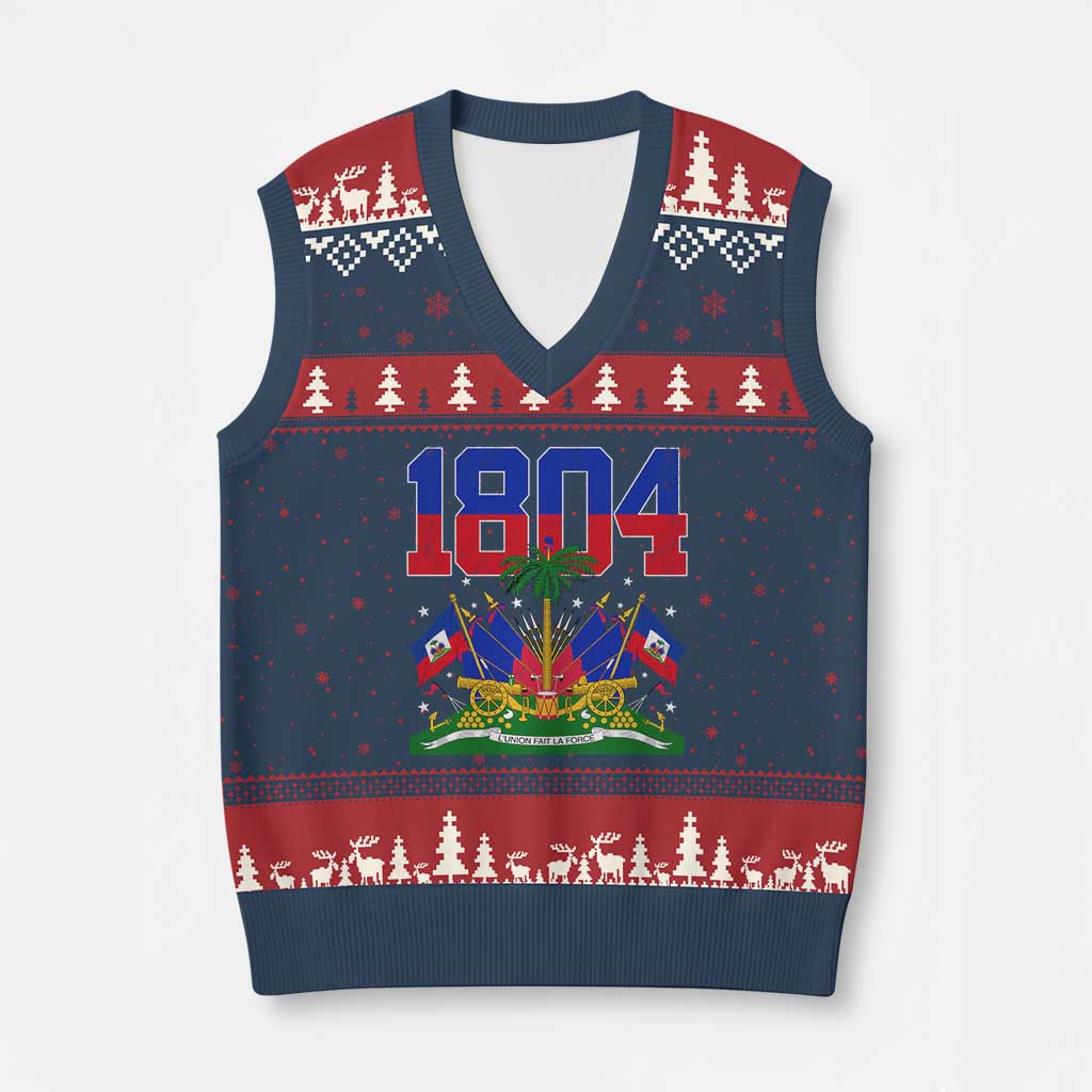 Haitian Revolution 1804 V-Neck Knit Sweater Vest Haiti Flag Independence Day Haitian Graphic