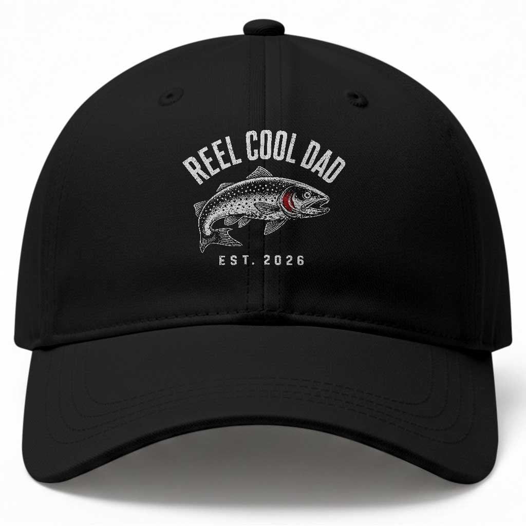 Reel Cool Dad Est 2026 Baseball Cap Trout Fishing Vintage First Time Dad Fathers Day