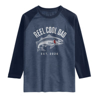 Reel Cool Dad Est 2026 Raglan Shirt Trout Fishing Vintage First Time Dad Fathers Day