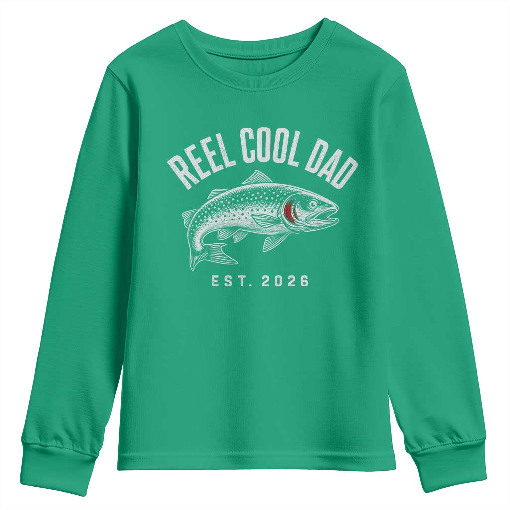 Reel Cool Dad Est 2026 Youth Sweatshirt Trout Fishing Vintage First Time Dad Fathers Day