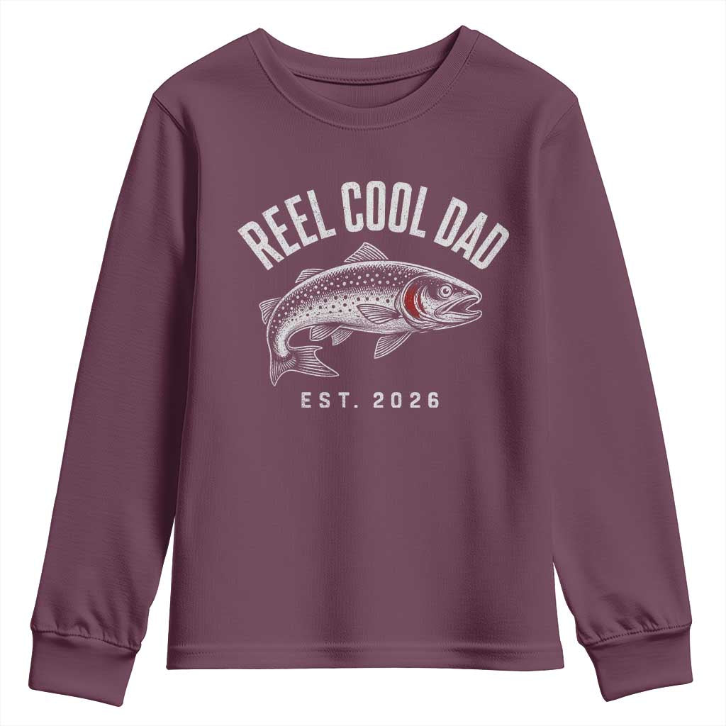 Reel Cool Dad Est 2026 Youth Sweatshirt Trout Fishing Vintage First Time Dad Fathers Day