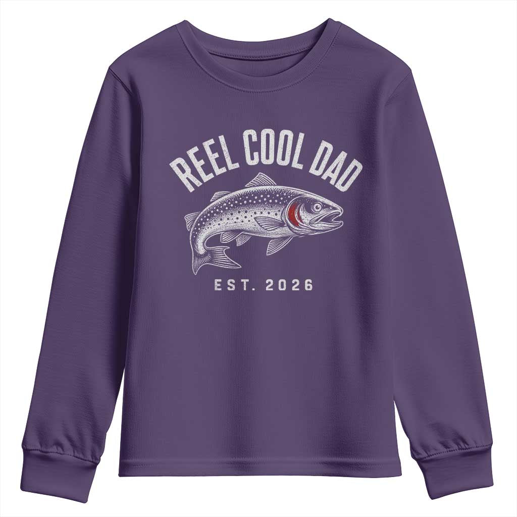 Reel Cool Dad Est 2026 Youth Sweatshirt Trout Fishing Vintage First Time Dad Fathers Day