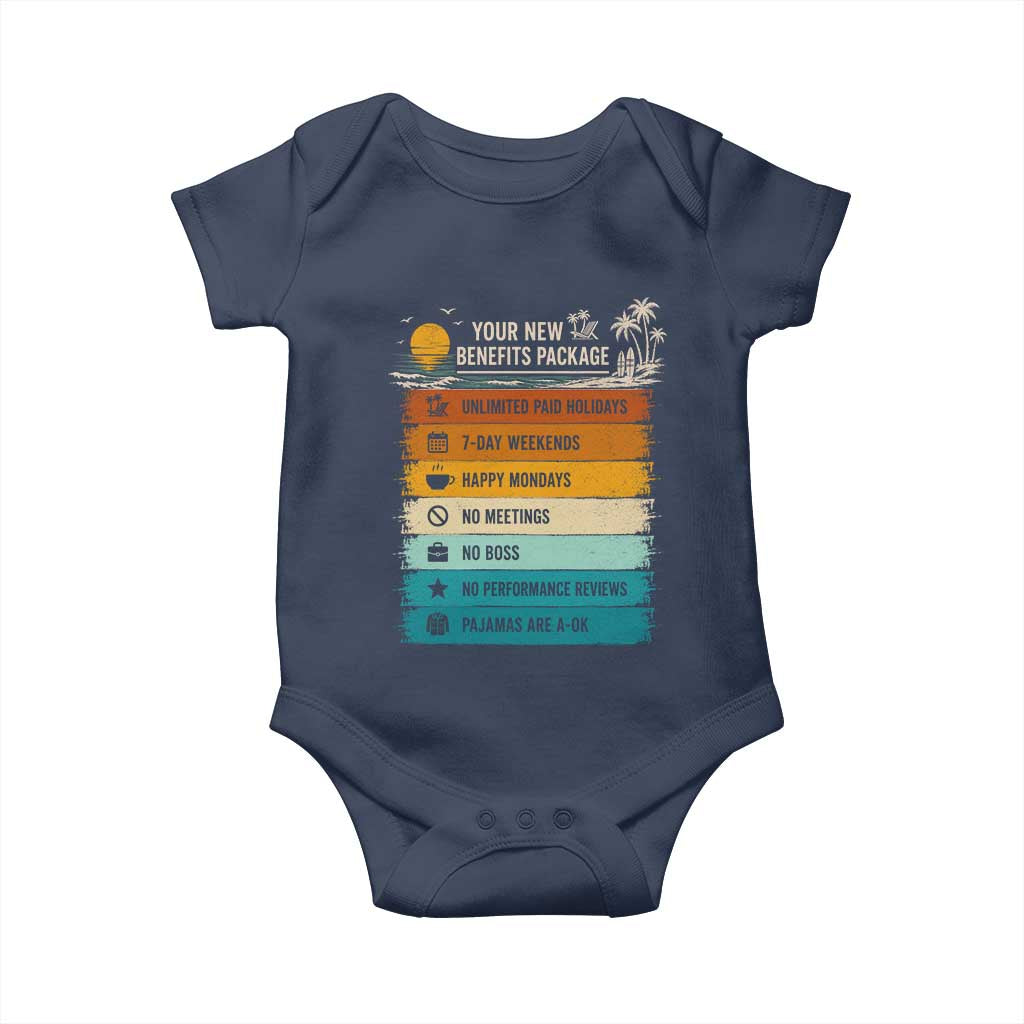 Funny Retirement Gift Baby Onesie New Benefits Package Retro Retired 2026