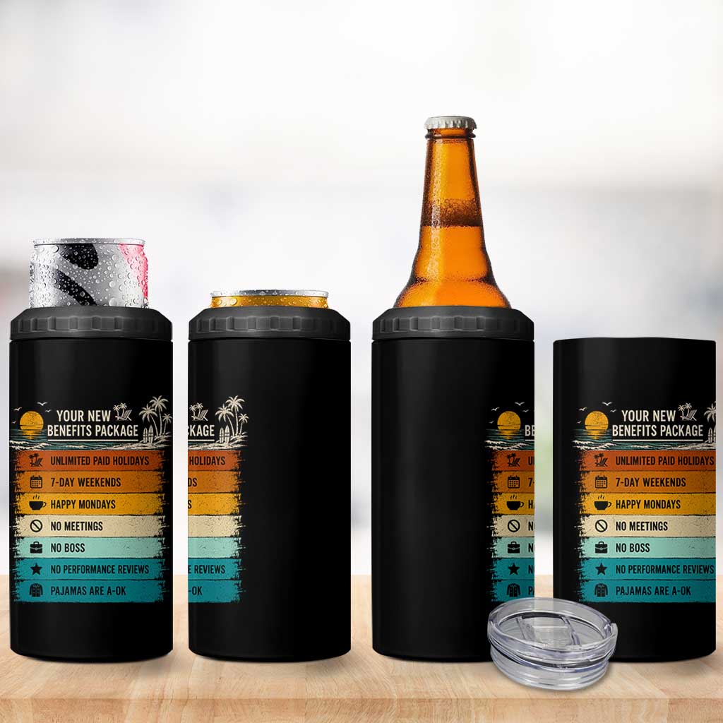 Funny Retirement Gift 4 in 1 Can Cooler Tumbler New Benefits Package Retro Retired 2026
