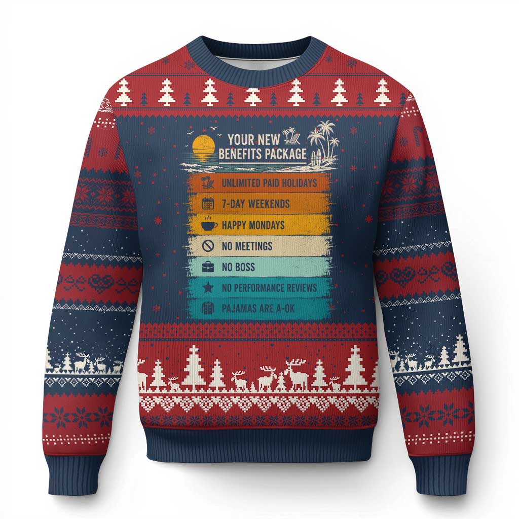 Funny Retirement Gift Ugly Christmas Sweater New Benefits Package Retro Retired 2026
